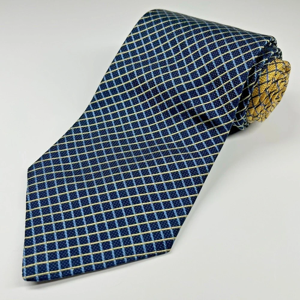 Tommy‎ Hilfiger Silk Men's Necktie Geometric Diamond Pattern Blue Yellow USA